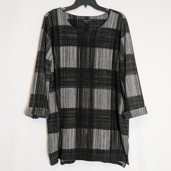 ROBERT KITCHEN Black/Gray 3/4 Sleeve Sweater Fleece Tunic Top; Size XXL - Picture 1 of 5